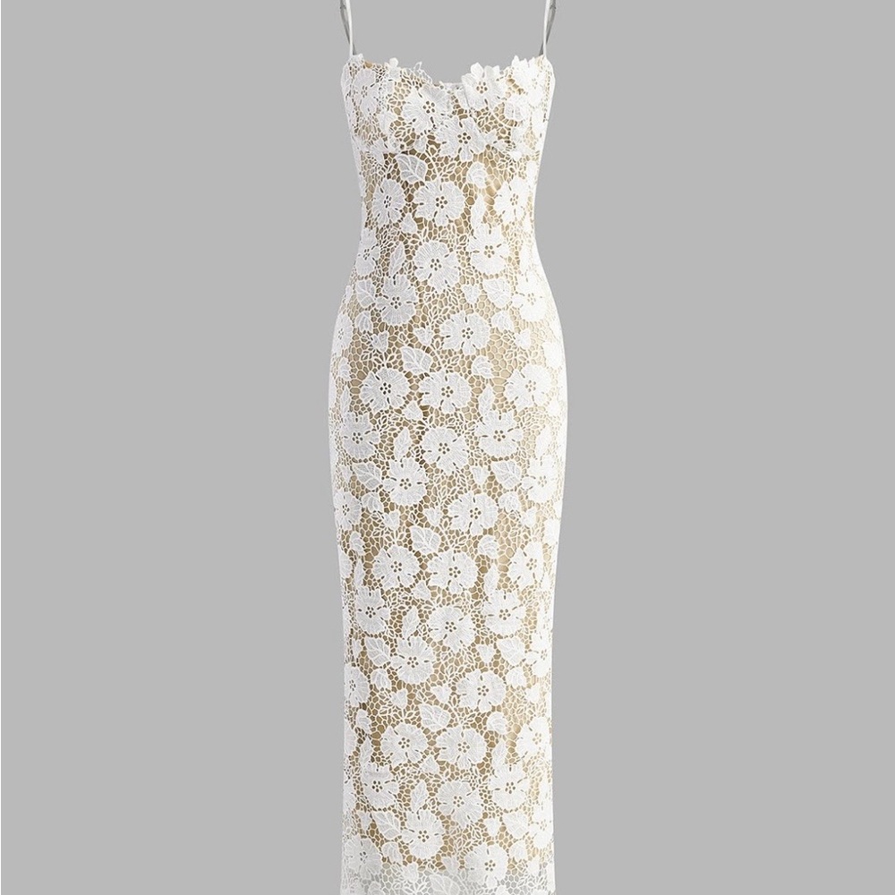 White Floral Lace Slip Dress